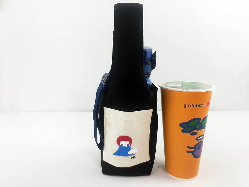 日本富士山 - 鬆緊環保飲料提袋 I水壺袋【可繪中英文名字】 - 飲料提袋/杯袋/杯套 - 棉．麻 藍色