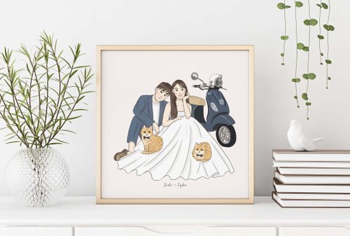 萩日插畫 客製化卡通風格婚紗插畫|喜餅卡|結婚禮物|婚紗插畫|電子檔