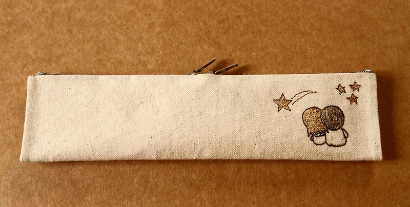 Handmade electro cauterized and double zipper pencil case.(Can write the words you want.) - Pen & Pencil Holders - Cotton & Hemp 
