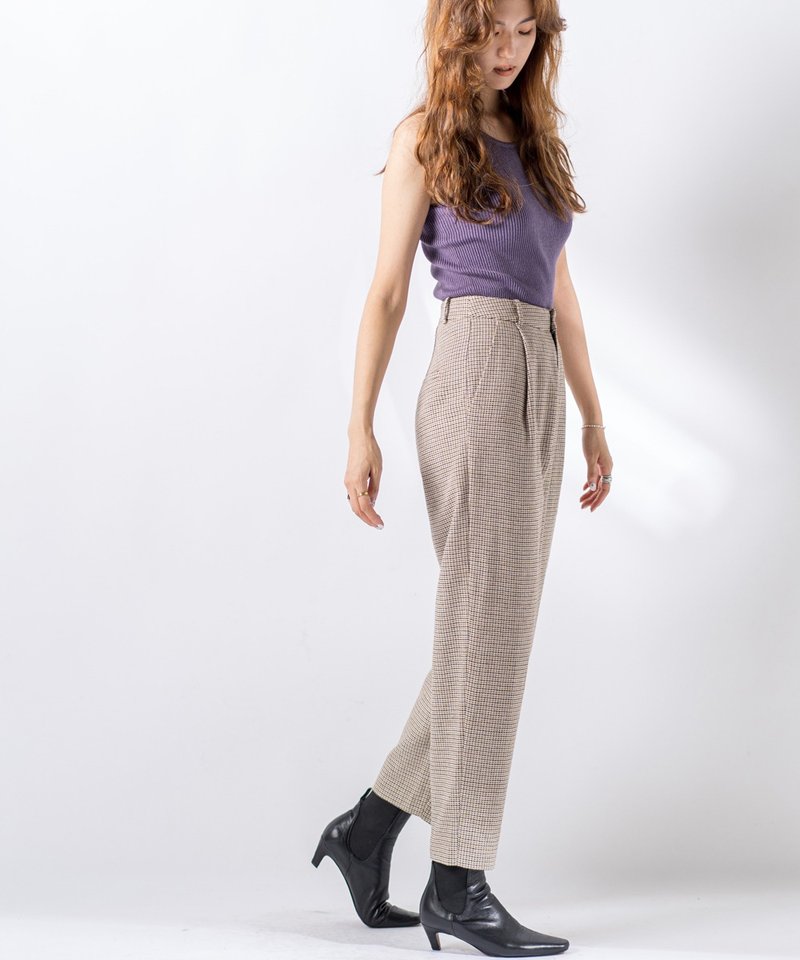 Fine Houndstooth Vintage Pants - Women's Pants - Wool Khaki