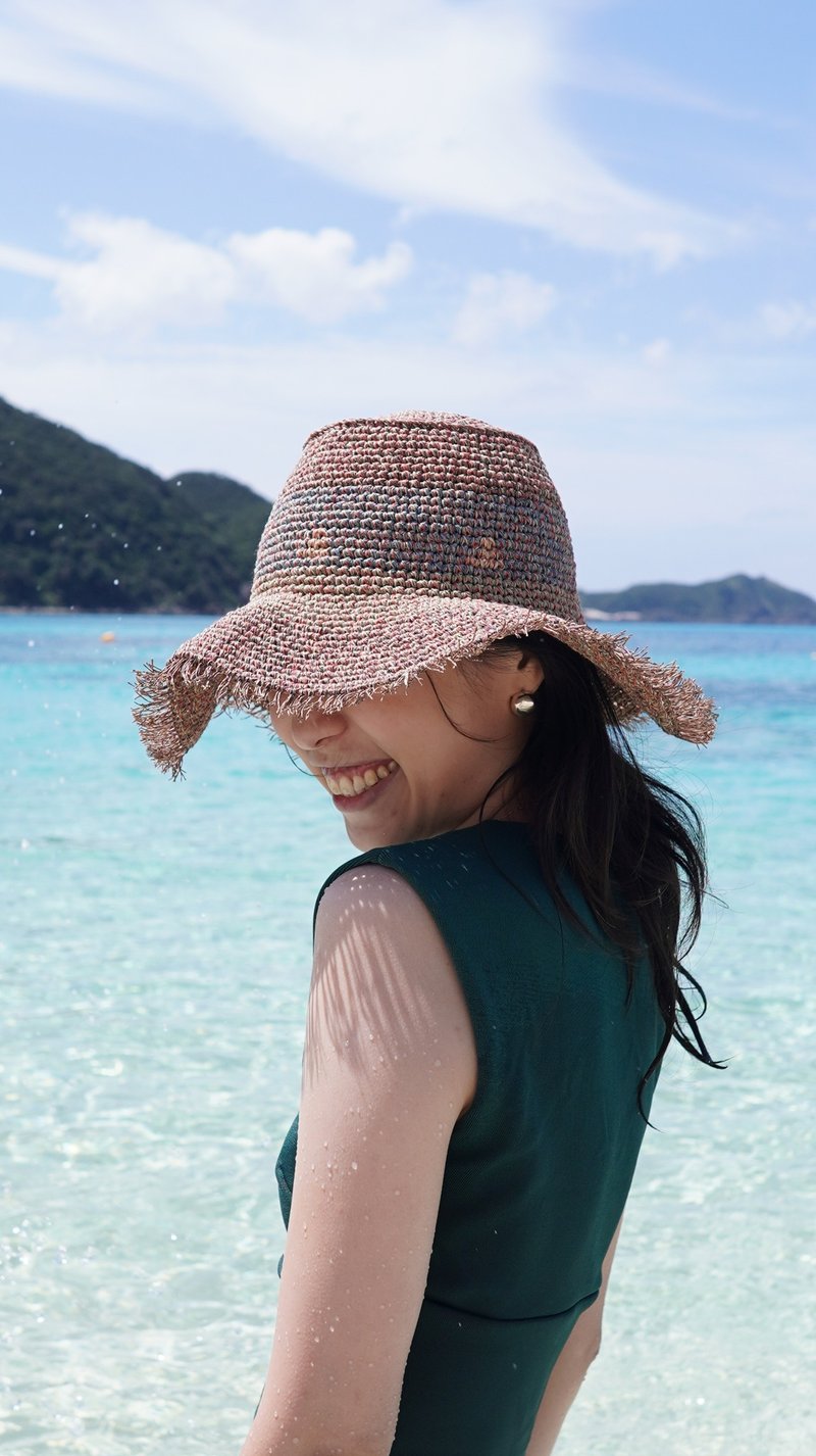 raffia beach hat - wheat yellow/ palm brown - หมวก - ผ้าฝ้าย/ผ้าลินิน สีกากี