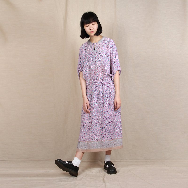 [Vintage] Purple egg plant garden vintage dress with long sleeves - One Piece Dresses - Polyester Purple