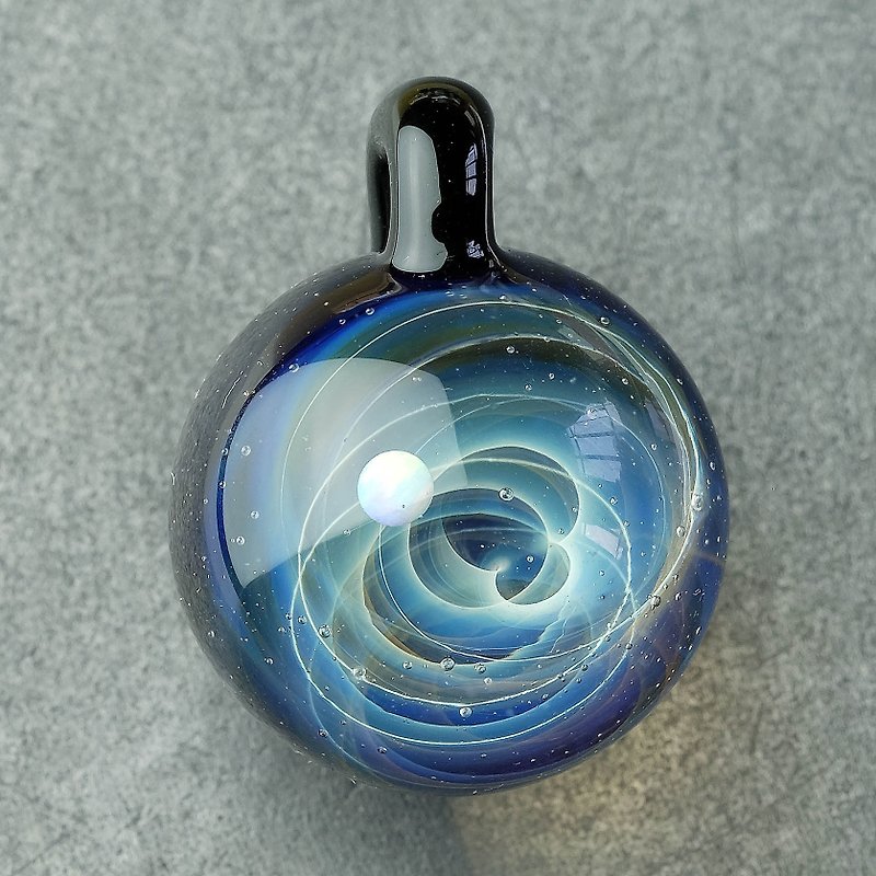 Universe Planets Space Handmade Lampwork Glass Pendant - Necklaces - Glass Blue