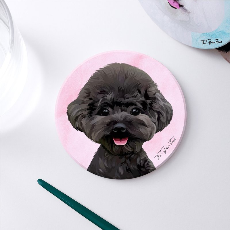 黑色貴婦狗 貴賓狗 狗狗-圓型陶瓷吸水杯墊/動物/居家用品 - 杯墊 - 陶 