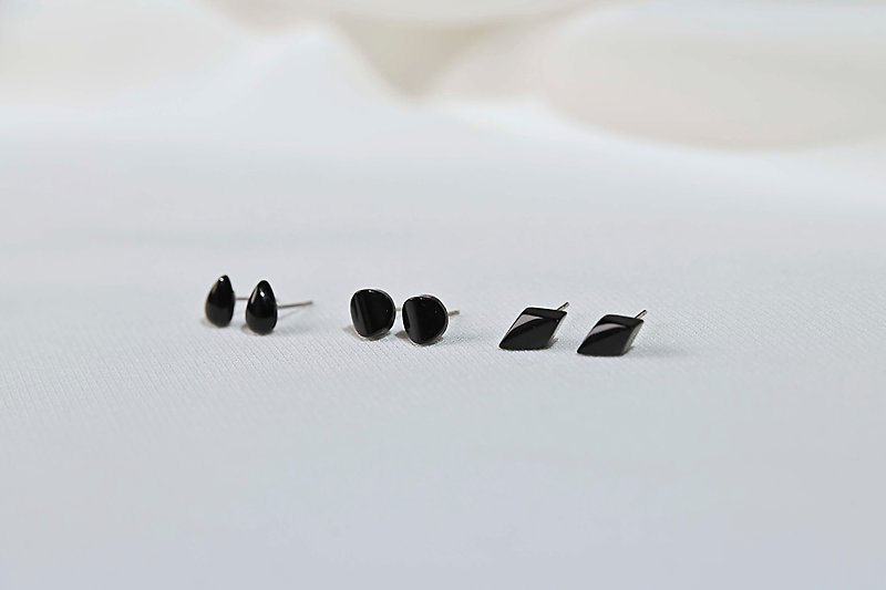 6 earrings / black agate / old earrings / JIEGEM's sister's jewelry - ต่างหู - เครื่องเพชรพลอย สีดำ
