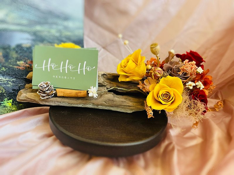 Happy Sunny - Yellow Business Card Holder/Opening Flower Presentation - ช่อดอกไม้แห้ง - พืช/ดอกไม้ สีเหลือง