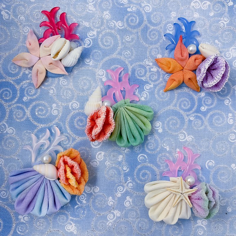 (Aquatic shells) Fine work cloth flower ocean hairpin - เครื่องประดับผม - ผ้าฝ้าย/ผ้าลินิน หลากหลายสี