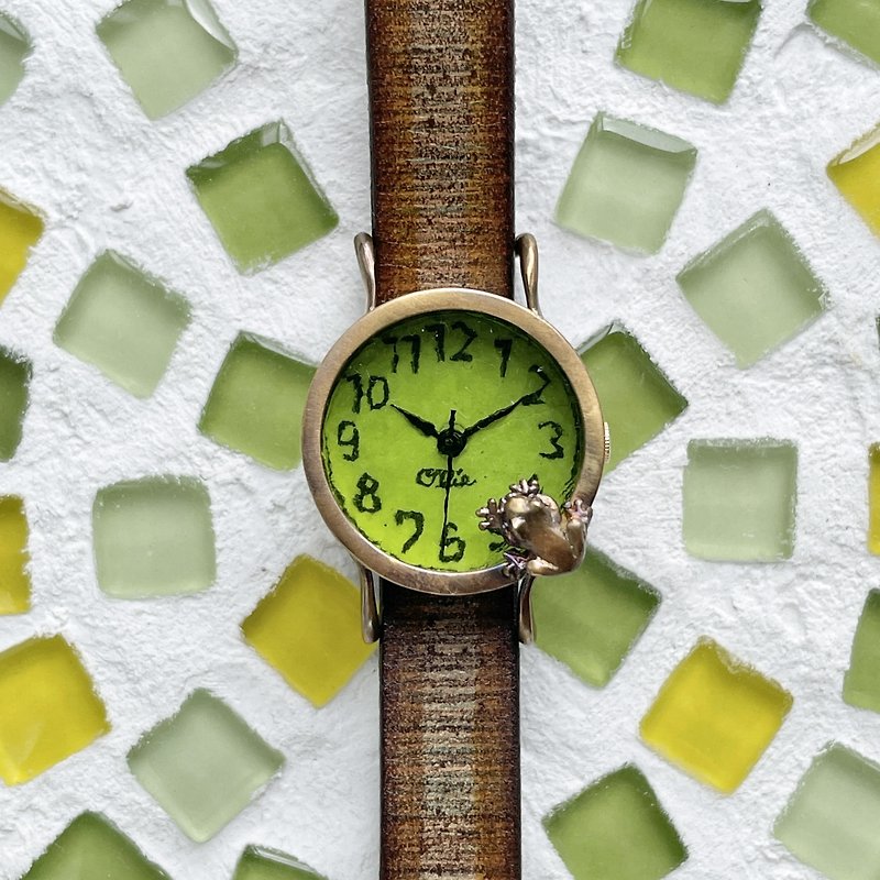 Frog watch S matcha looking into the pond - Women's Watches - Other Metals Green