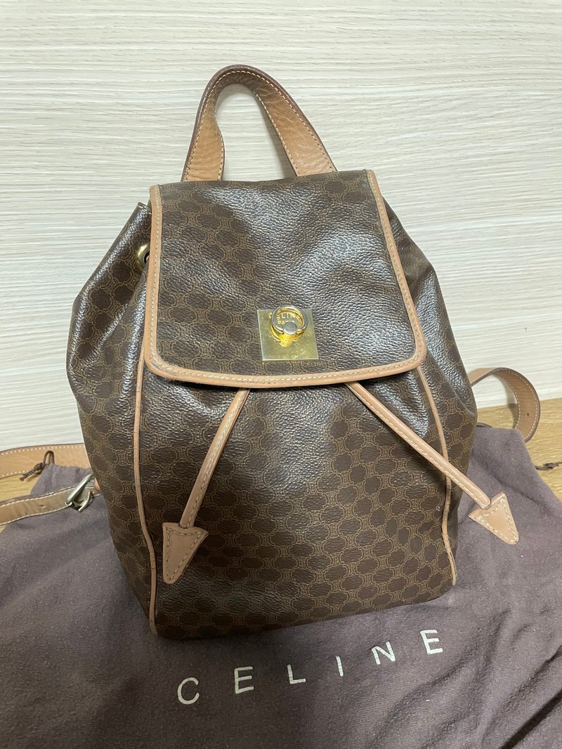 Celine Macadam Triomphe Backpack 賽琳中古棕花背包 - 背包/後背包/書包 - 真皮 咖啡色