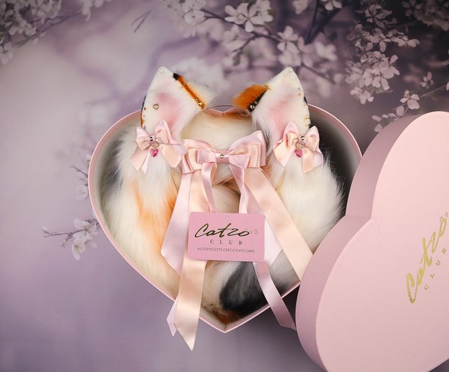 Calico kitten ear and tail set fashion