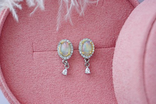 roseandmarry Drop Earrings Natural Opal Sterling Silver 925.