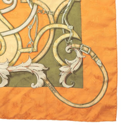 ★美品 HERMES スカーフ カレ90 帝王学 バヤデール エルメス カレ 90 帝王学 バヤデール オレンジ スカーフ - 01228