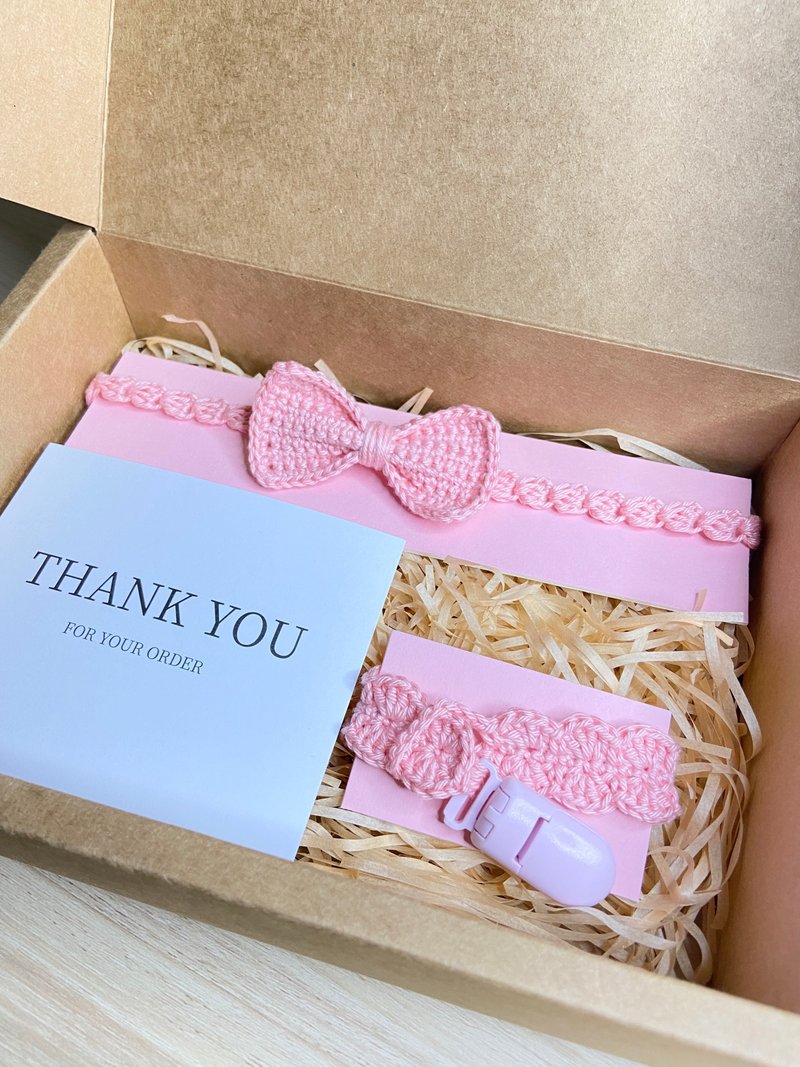 21 Degree Spring Dawn Bowknot Headband Baby Miyue Gift Box/Crochet Knitting/Customizable - ของขวัญวันครบรอบ - ผ้าฝ้าย/ผ้าลินิน สึชมพู