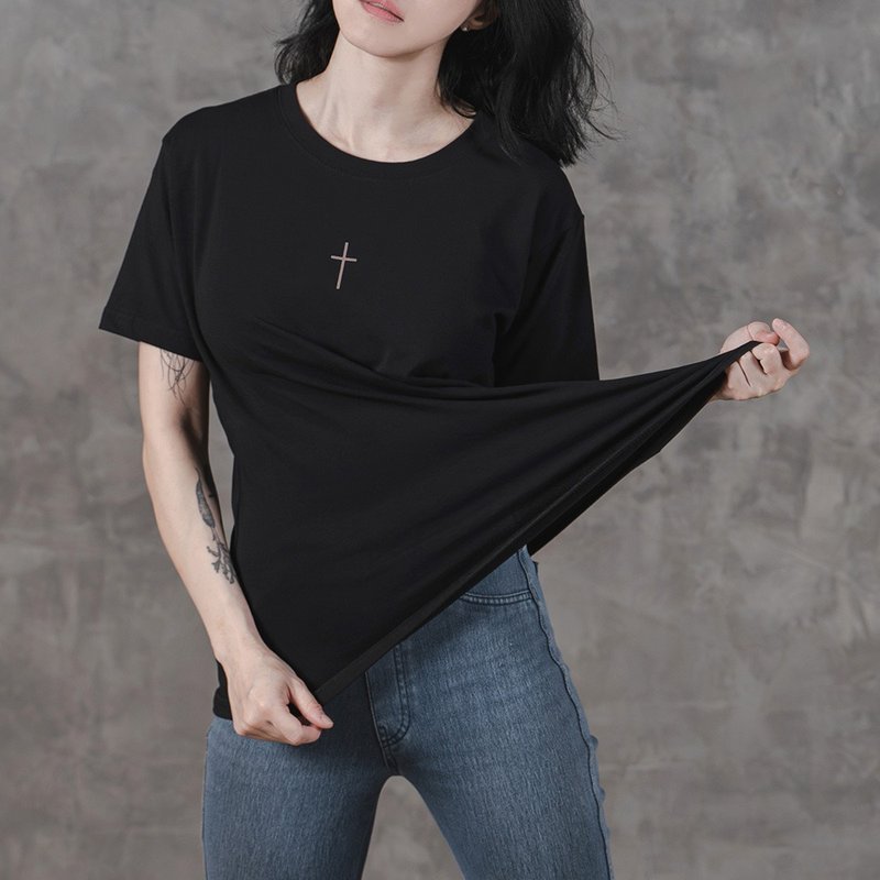 [New Product] Small cross top for both men and women - Women's T-Shirts - Cotton & Hemp Black