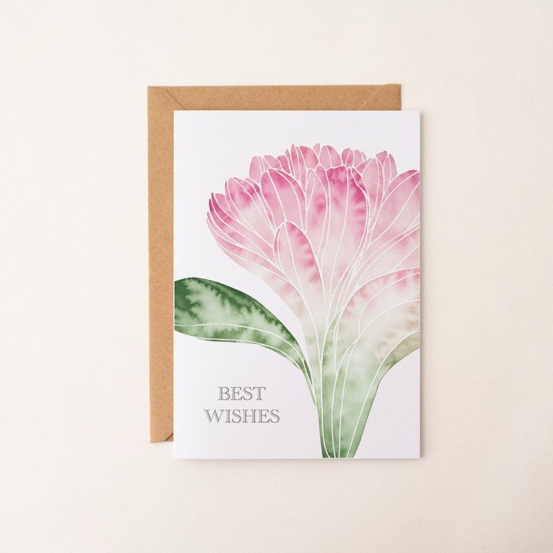 Best Wishes 插畫卡片 花卉 植物 祝福卡 生日卡 感謝卡 萬用卡 - 卡片/明信片 - 紙 粉紅色