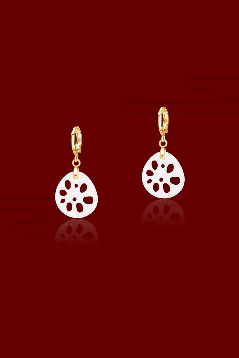 White Jade Lotus Earrings - Earrings & Clip-ons - Jade Transparent