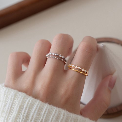 woodkraft Minimalist Duo Ring Siver S925 , Double Band Ring , Twisted Minimal Twist Ring