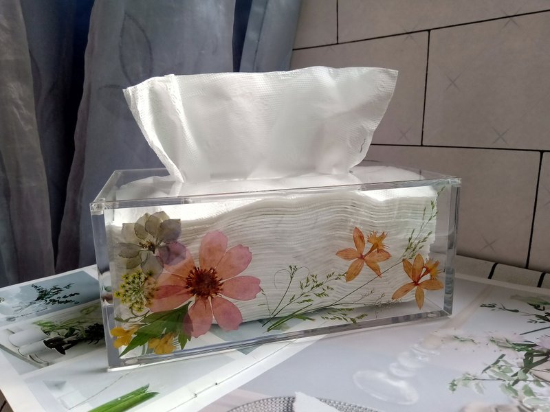 幸福手作, 手作押花面紙盒, 典雅小款 - 面紙盒 - 壓克力 多色