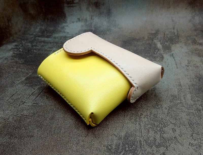 掌中-原色x檸檬黃色款旋蓋式錢包/短夾 - 銀包 - 真皮 黃色