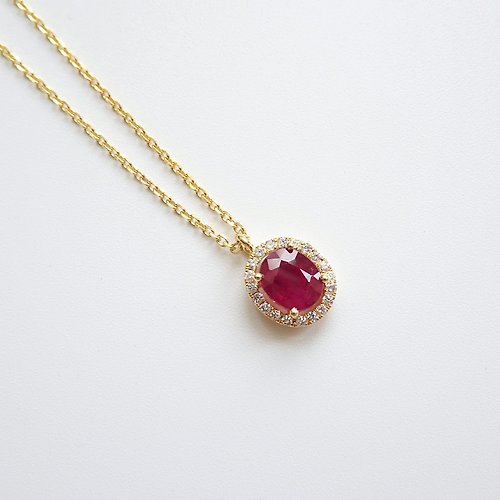 Joyce Wu Handmade Jewelry 限量現貨 - 天然紅寶 橢圓形切割 微鑲鑽石 純 18K 金可調整項鍊