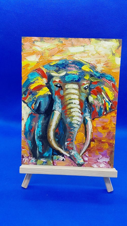 CosinessArt Elephant. Oil painting. African animals. Painting for nursery.Original wall art