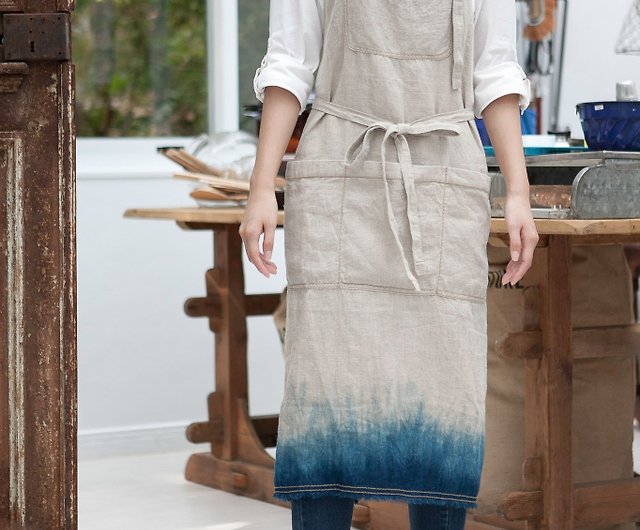 Natural Linen & Hand Dip-dyed Apron Free S/H For TW HK MO TH