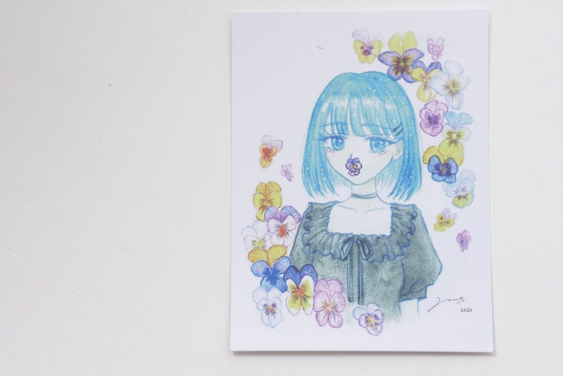 Midnight forest. Flower girl hand-painted card - pansy - การ์ด/โปสการ์ด - กระดาษ สีน้ำเงิน