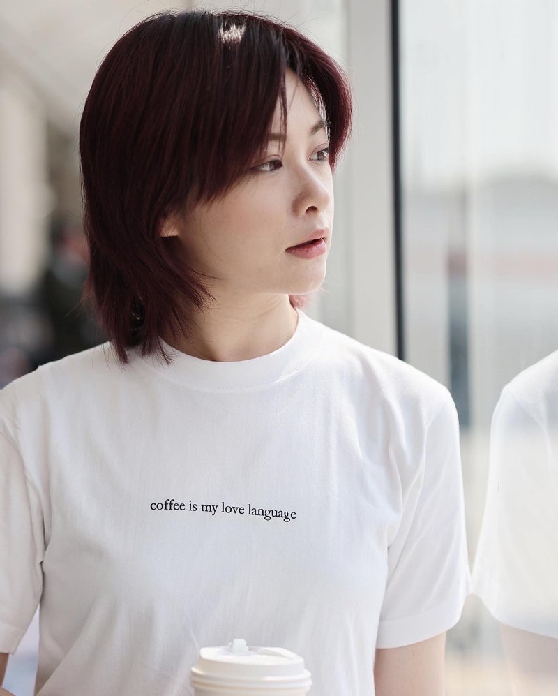 coffee is my love language white tshirt - เสื้อยืดผู้หญิง - ผ้าฝ้าย/ผ้าลินิน ขาว