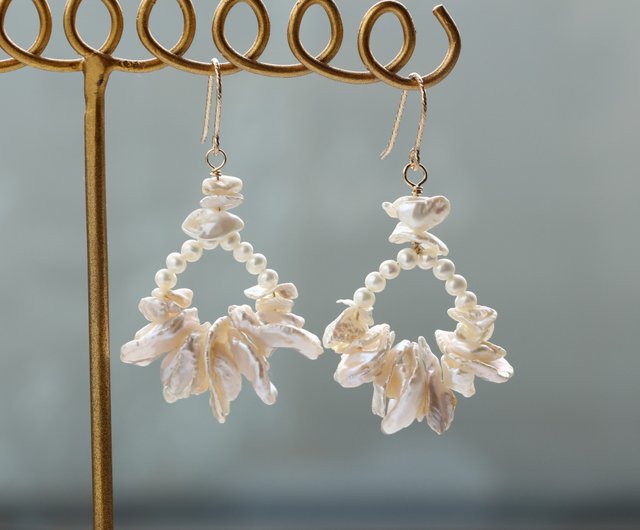 14kgf-frill pearl pierced earrings 不能改耳夾 - ショップ A.N