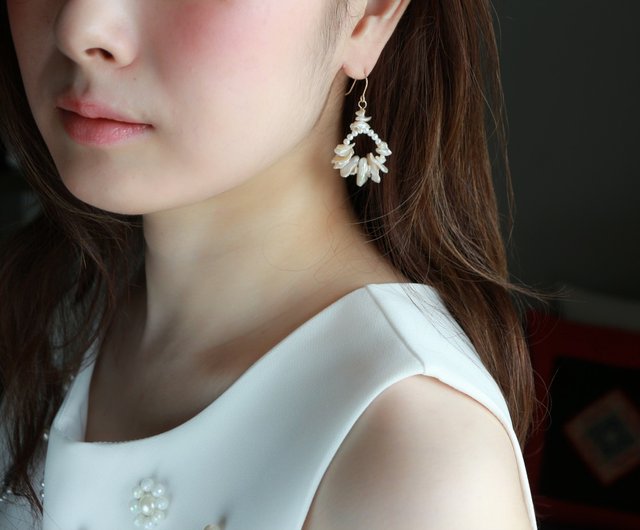 14kgf-frill pearl pierced earrings 不能改耳夾 - ショップ A.N