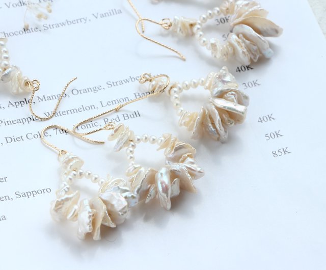 14kgf-frill pearl pierced earrings 不能改耳夾 - ショップ A.N