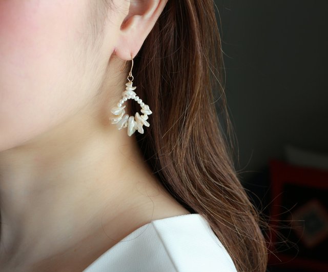 14kgf-frill pearl pierced earrings 不能改耳夾 - ショップ A.N