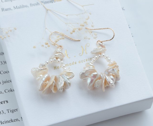 14kgf-frill pearl pierced earrings 不能改耳夾 - ショップ A.N