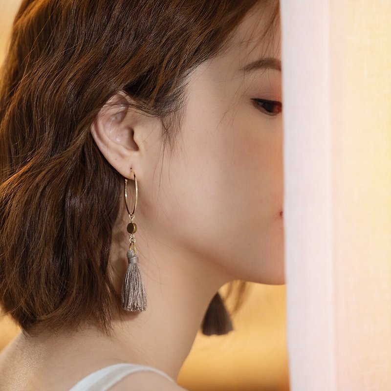 Summer ethnic style metal semicircle hanging tassel earrings - Earrings & Clip-ons - Thread 