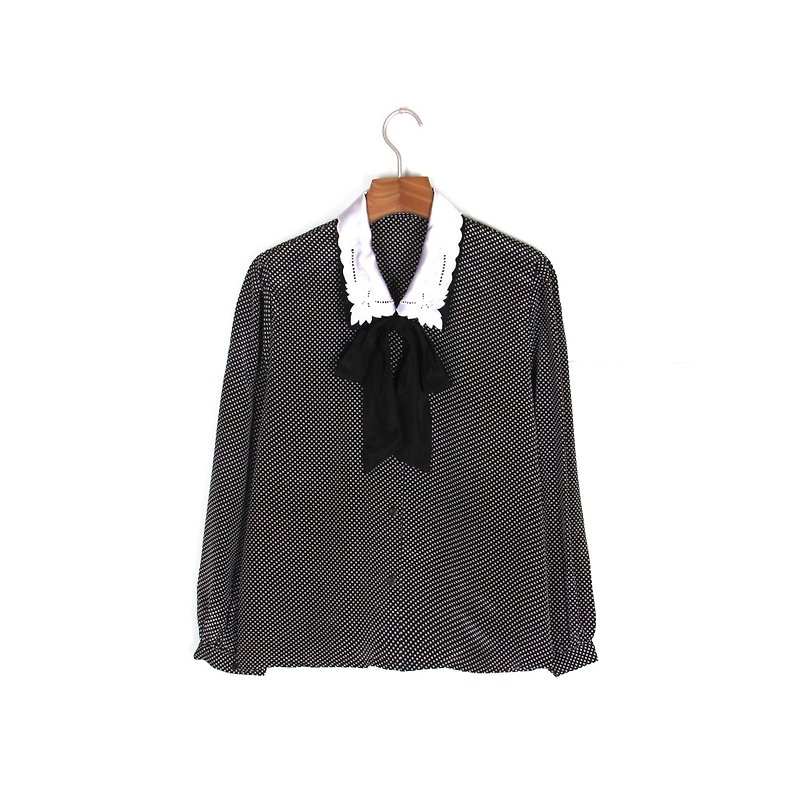 Ancient】 【egg plant dark snow double collar vintage shirt - Women's Shirts - Polyester Black