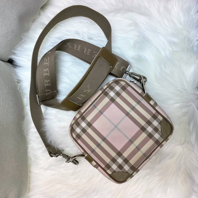 Burberry Nova 正方形粉紅色格紋斜揹包 - 側背包/斜背包 - 其他材質 粉紅色
