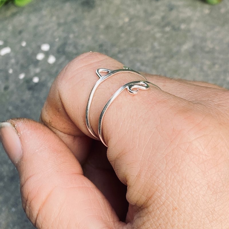 純銀 貓咪 雙圈 銀戒 S564 - 戒指 - 純銀 銀色