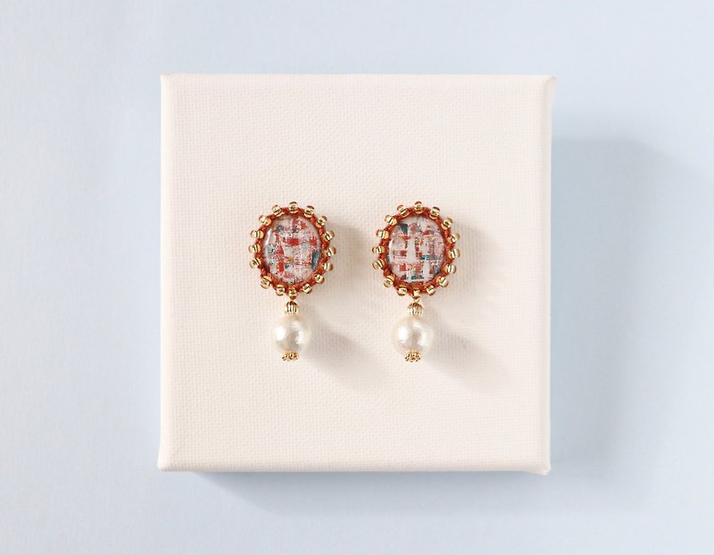 Thread and bead art earrings     Bordeaux - Earrings & Clip-ons - Acrylic Orange