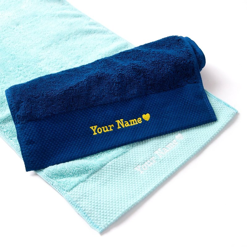 【Make Your Own Message】Customized Embroidery Towel (EMA014) - อุปกรณ์เสริมกีฬา - ผ้าฝ้าย/ผ้าลินิน สีน้ำเงิน
