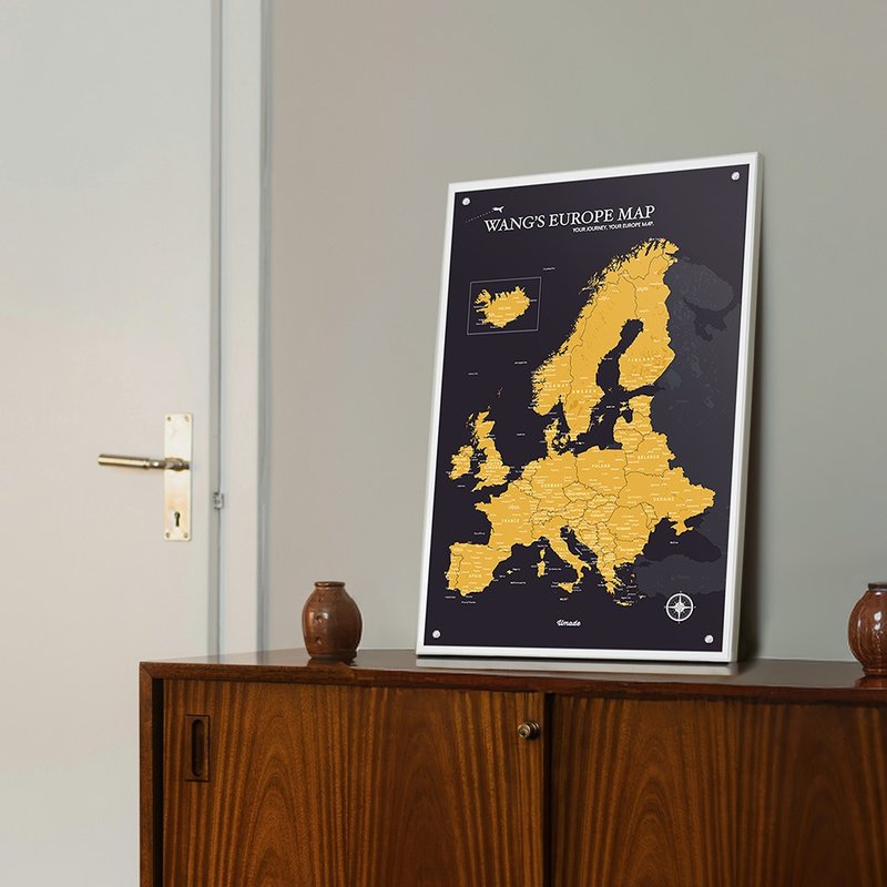歐洲地圖-訂製磁吸系列海報-曜金黑(聖誕客製禮物)-IKEA留言板款 - 海報/掛畫 - 紙 黑色