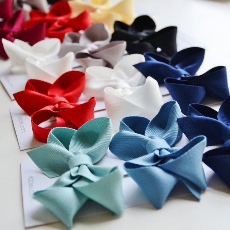 British Ribbies Double Layer Medium Bow 3 Set - Blue Series Hair Accessories Hair Clips - เครื่องประดับผม - เส้นใยสังเคราะห์ 