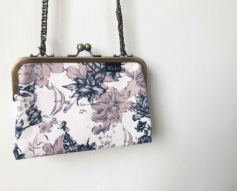 colorful flowers clasp frame bag/with chain/ cosmetic bag - Clutch Bags - Cotton & Hemp White