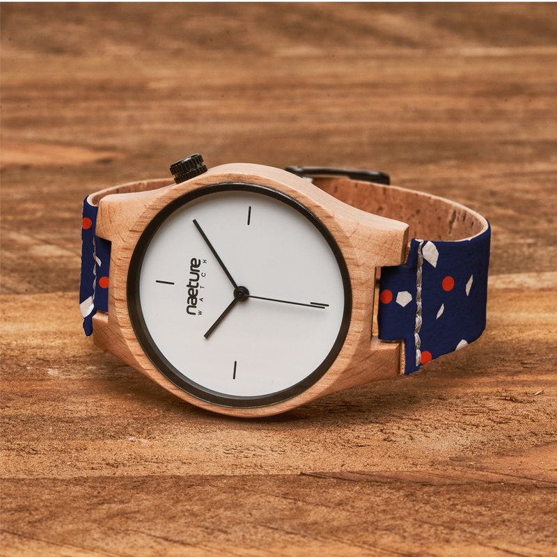 Vegan watch made in Germany of natural materials made of beech wood and cork - Women's Watches - Wood Blue