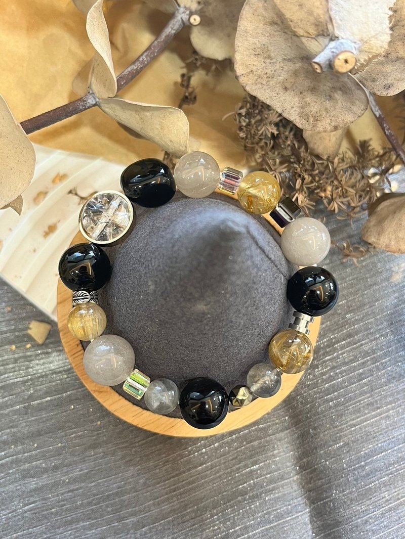 客製化水晶手鍊 領袖魅力款 鈦晶 白兔毛水晶 黑碧璽 白水晶 - 手鍊/手環 - 水晶 