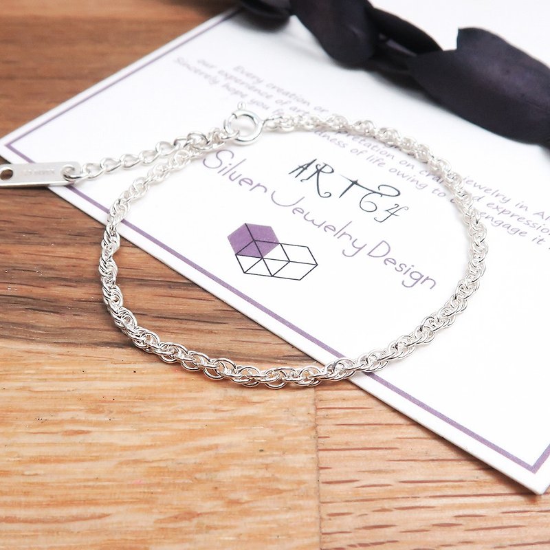 Double buckle circle bracelet (2.4mm thin chain) 925 sterling silver lettering bracelet - สร้อยข้อมือ - เงินแท้ สีเงิน