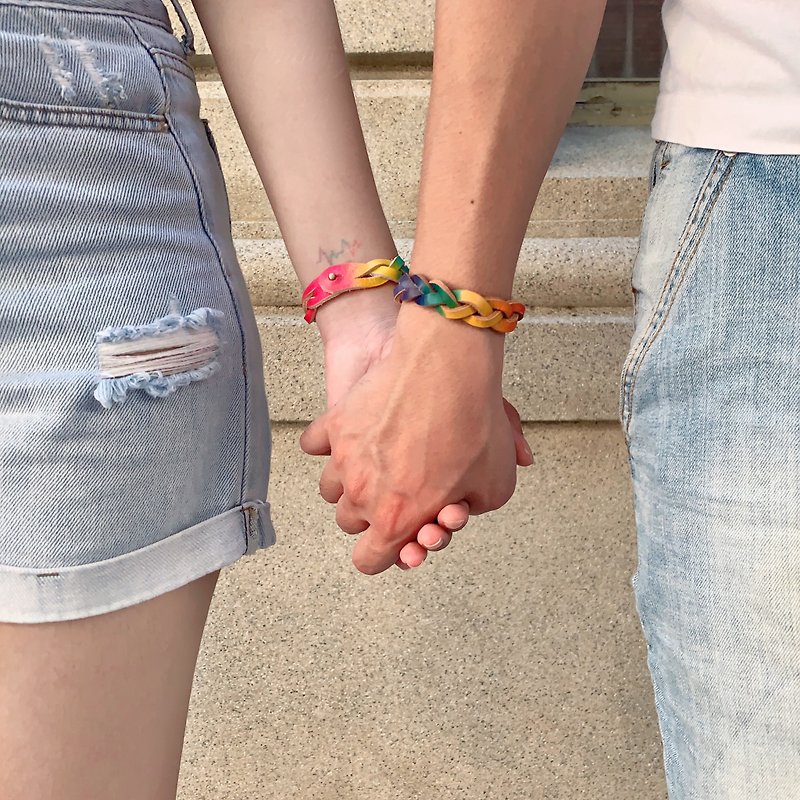 [Miao Ji] Rainbow Woven Bracelet LGBT Marriage Equality - สร้อยข้อมือ - หนังแท้ หลากหลายสี