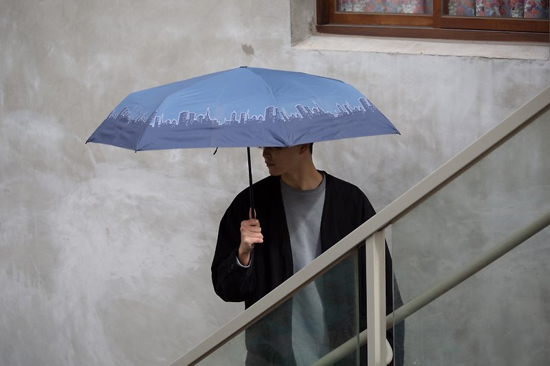 Late Night City Tri-fold Umbrella | Large Umbrella Cover 23 Inches | Taiwan Fuma Umbrella Fabric (Sunscreen/Anti-UV/Windproof/Umbrella) - ร่ม - วัสดุกันนำ้ สีน้ำเงิน