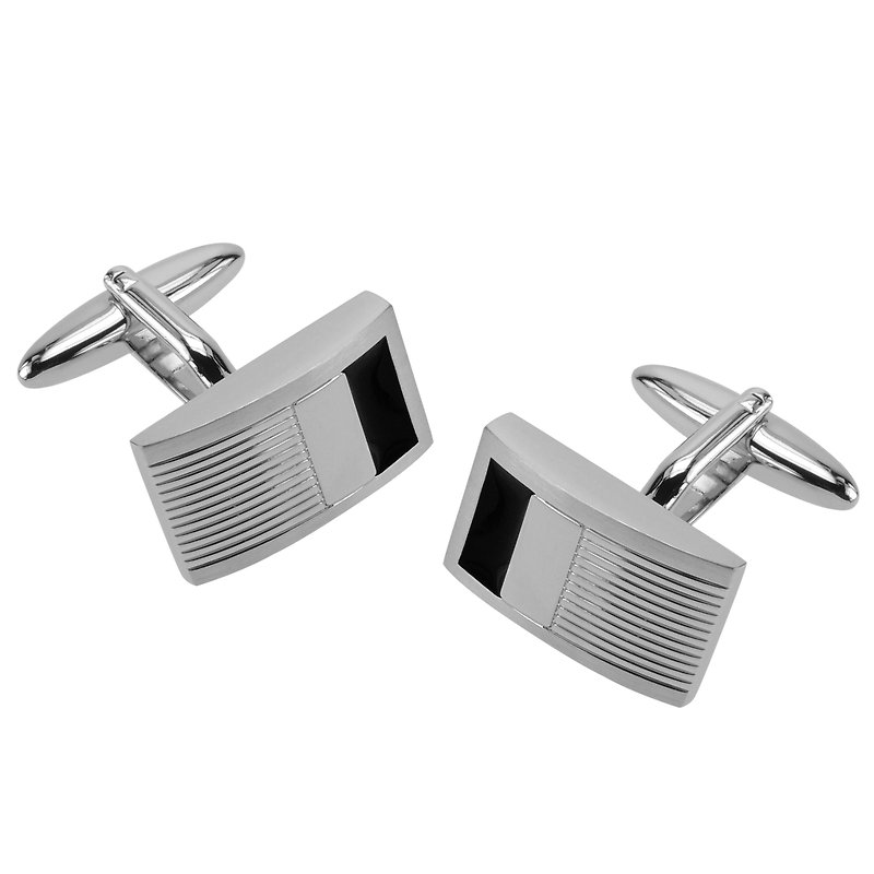 Etched Black Enamel Cuffinks - Cuff Links - Other Metals Black