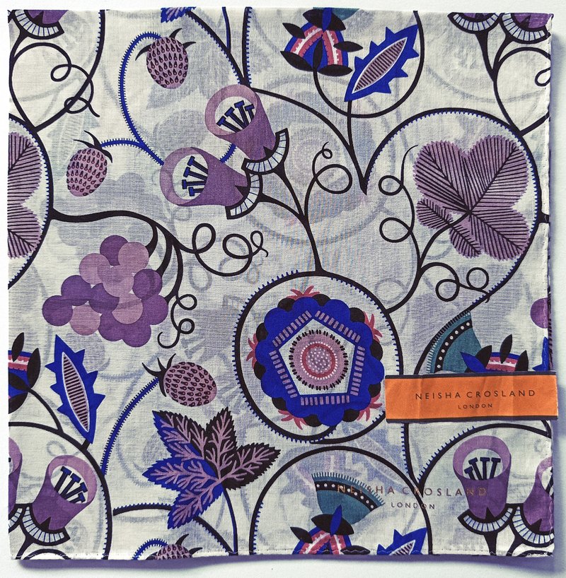 Neisha Crosland London Vintage Handkerchief Floral and Grape 23 x 23 inches - 手帕 - 棉．麻 紫色