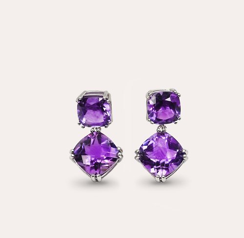 安的珠寶 AND Jewel AND 紫水晶 紫色 方型 8mm 10mm 耳環 蛻變系列 Twins 天然寶石